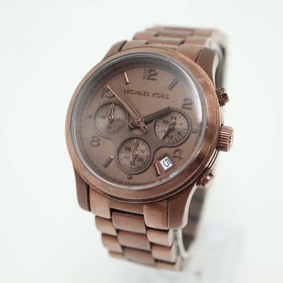 Michael Kors Runway Brown Chronograph Watch 38mm Date Dial w New Battery - Picture 1 of 14